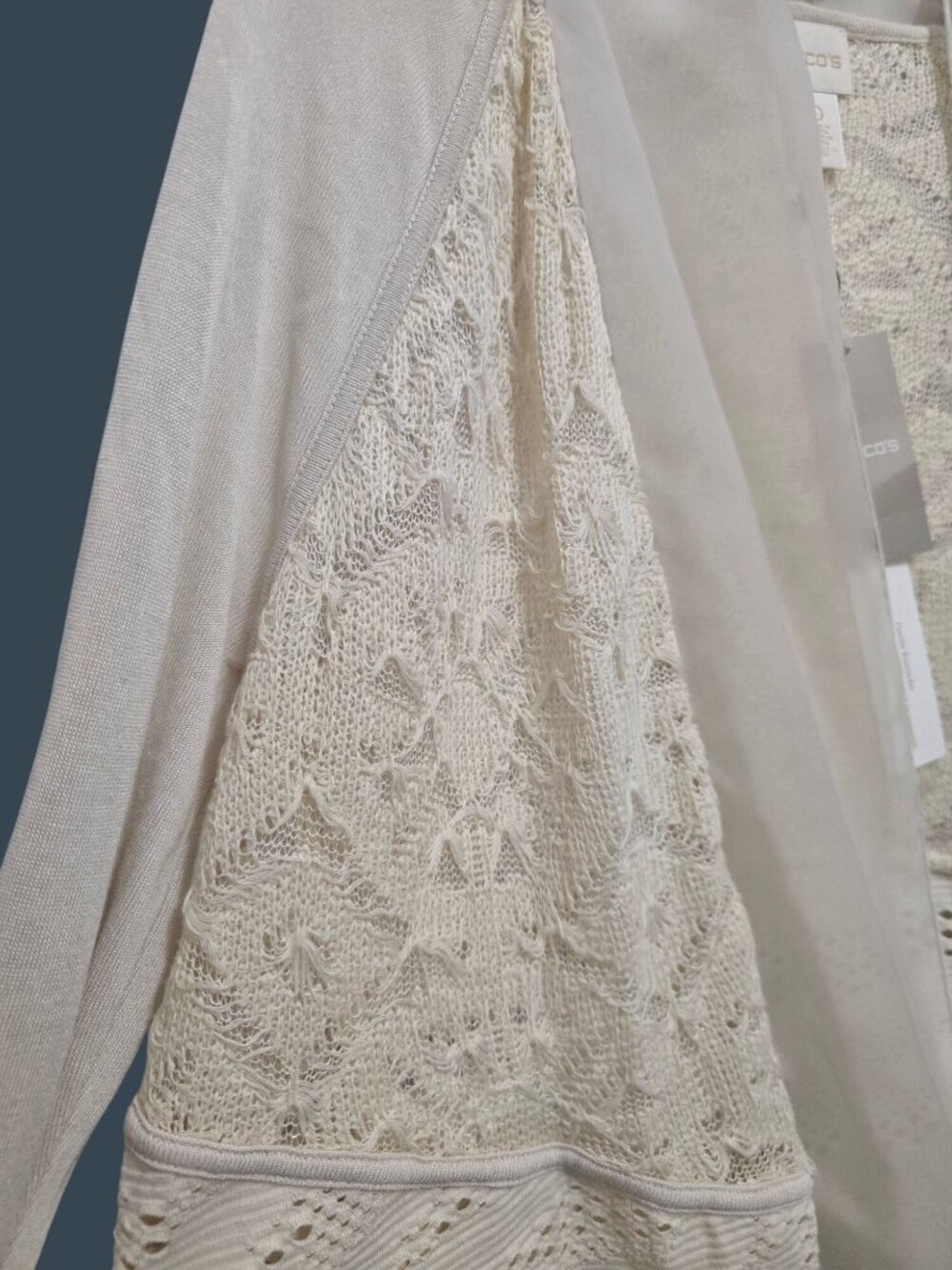 NWT Chicos Trixie Cardigan Cream 3/4 Sleeve Open Front Lace Sweater Size 0 - Picture 5 of 15